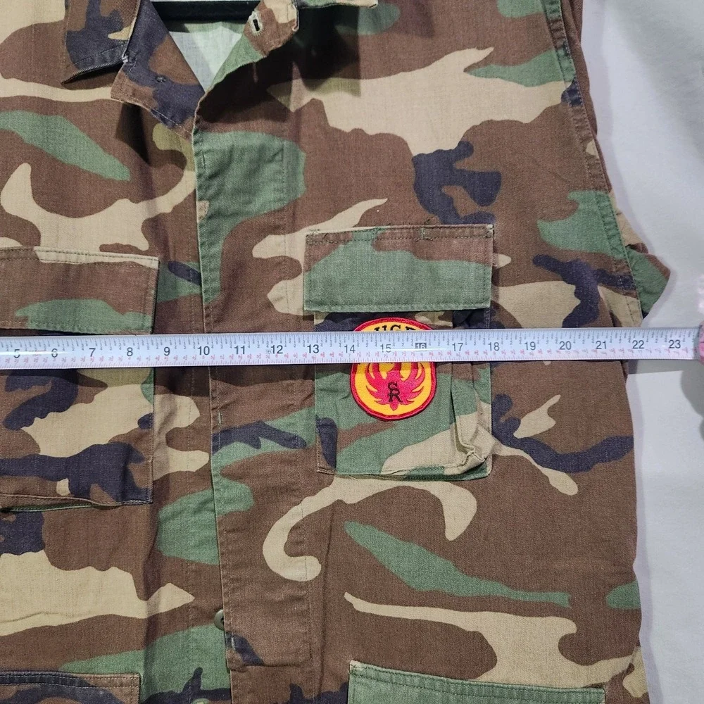 Vintage 90s Military Woodland Camo Combat Coat Medium Long BDU US Army M81 Ruger